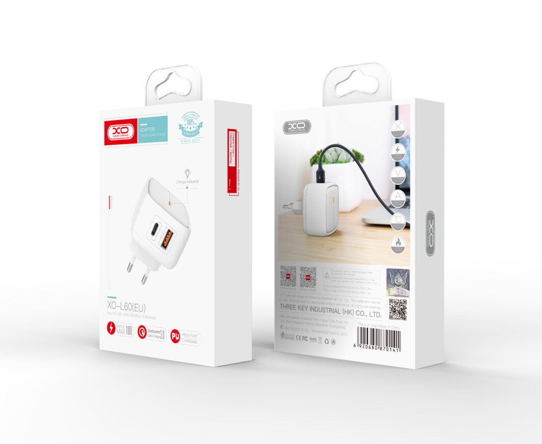 XO wall charger L60 PD QC 3.0 18W 1x USB 1x USB-C white - immagine 3