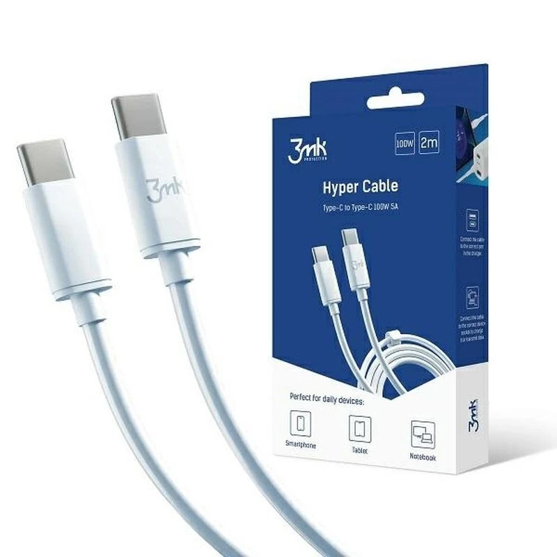 3MK Hyper PD/QC3.0 USB-C - 100W - 5A - 2m - White - immagine 3